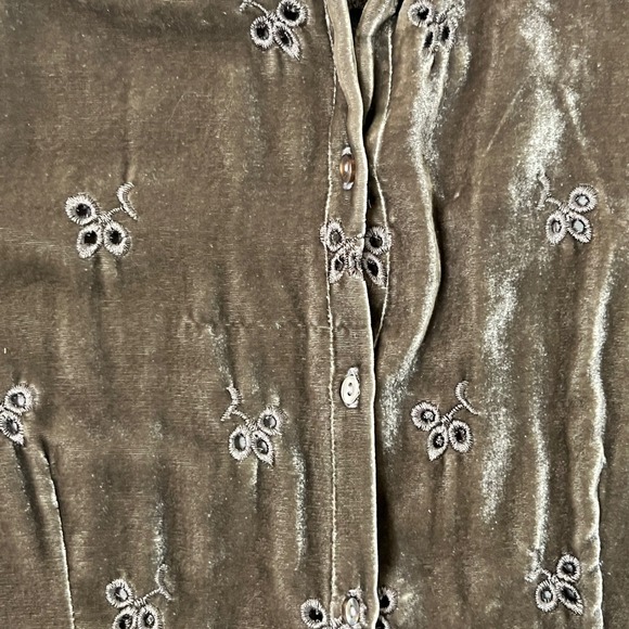 Vintage ECI Brown Velvet Floral Embroidered Eyelet Shirt Whimsigoth Fits Small - Picture 14 of 16